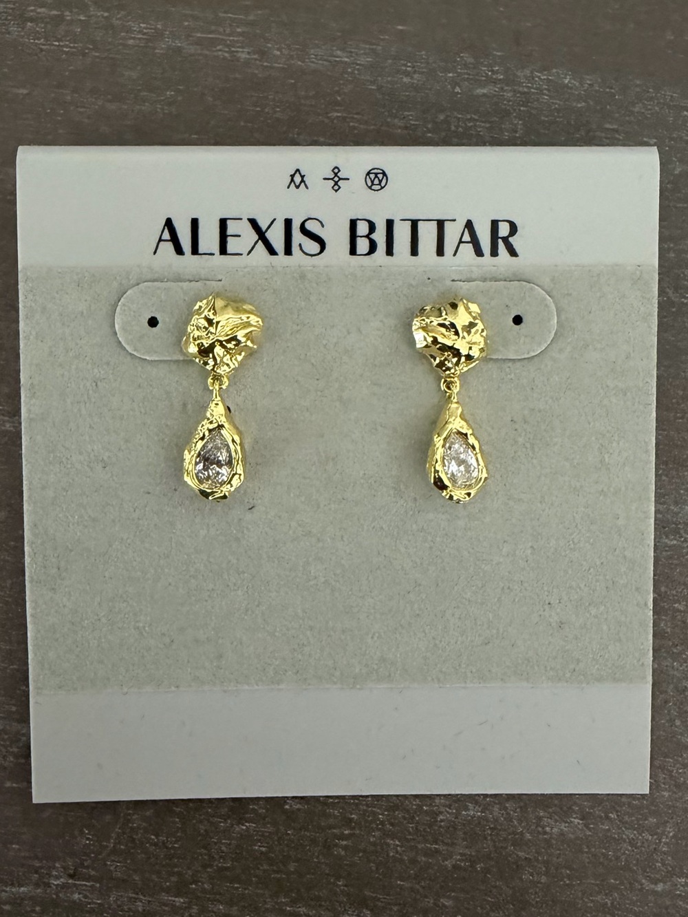 Alexis Bittar Nugget Crystal Teardrop Gold Tone Drop Earrings